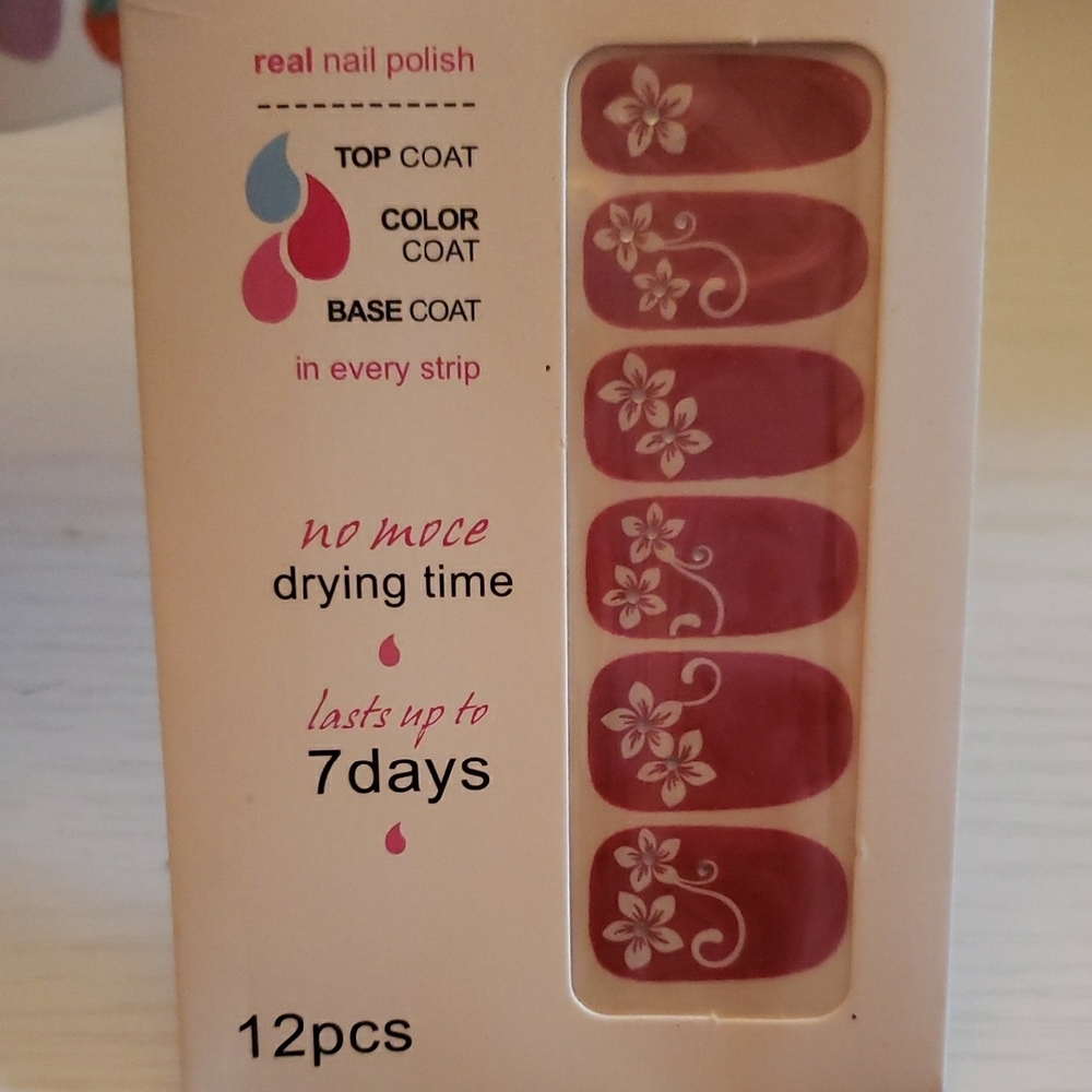 Floral Nail Polish Strips With Gems - 12pcs
